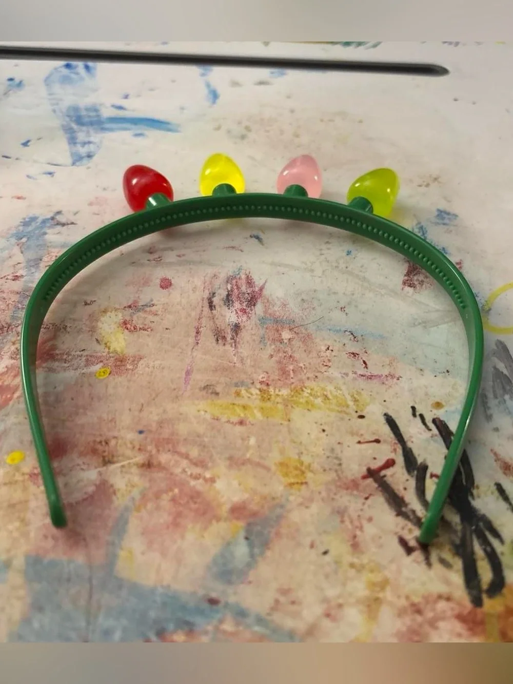 Green Kids Headband with Pink, Yellow and Red Light-Bulb Accents